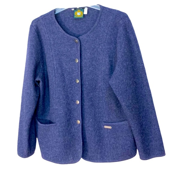 Hammerschmid 100% wool blue cardigan w/ front pockets made in Germany size 18 - Picture 1 of 5